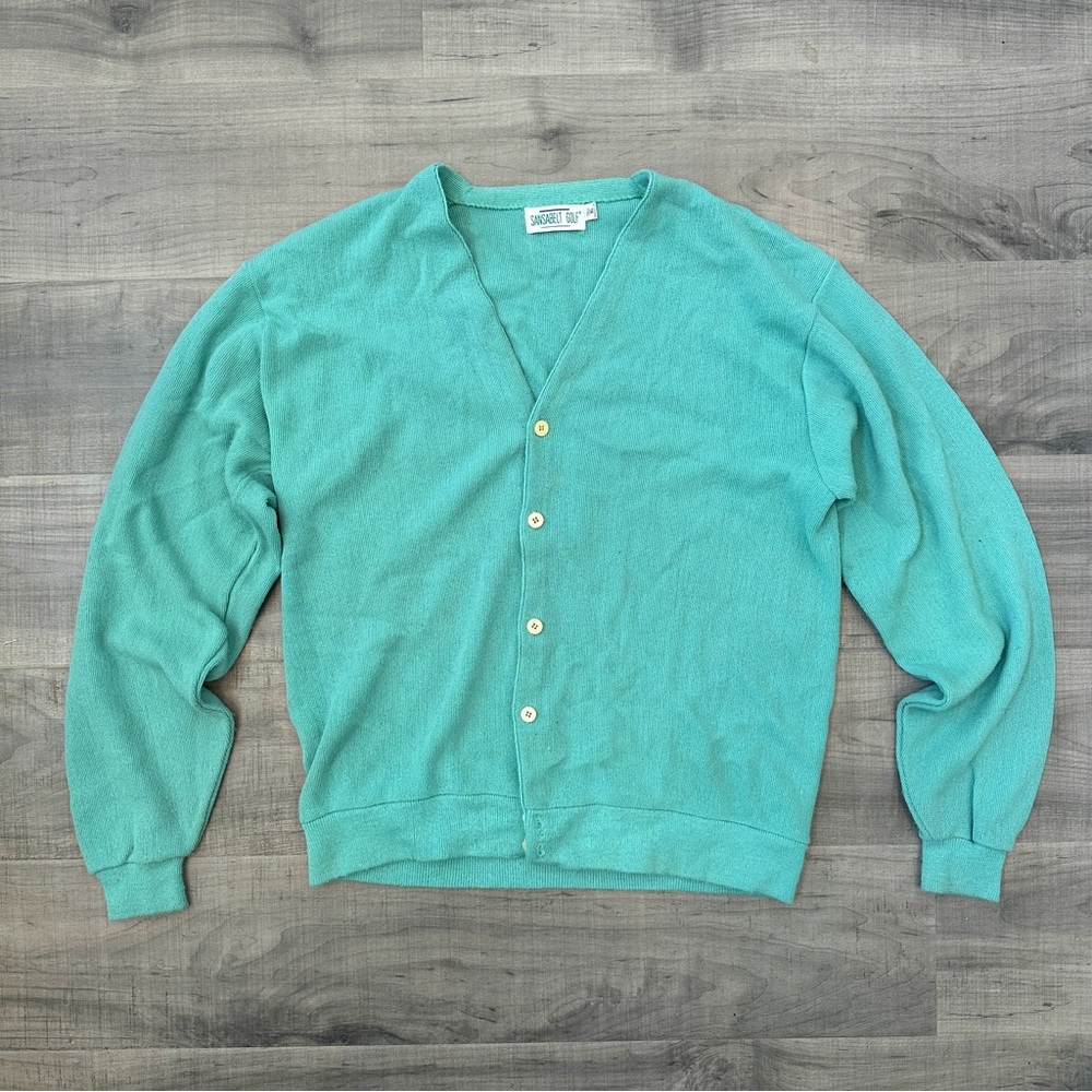 Vintage Sansabelt golf teal cardigan